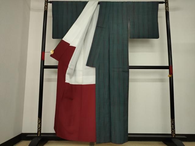 平和屋着物○上質な紬 衣華絞り よろけ縞 反端付き 正絹 逸品 AAAY9060ck