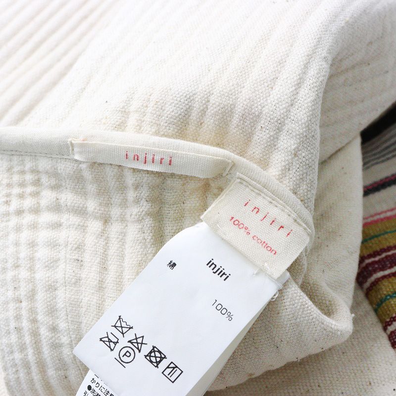 極美品 インジリ INJIRI コットンマルチボーダートートバッグ/オフ  