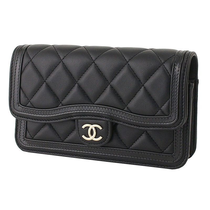 シャネル CHANEL マトラッセ フォンケース AP3559 ブラック ラムスキン ♥