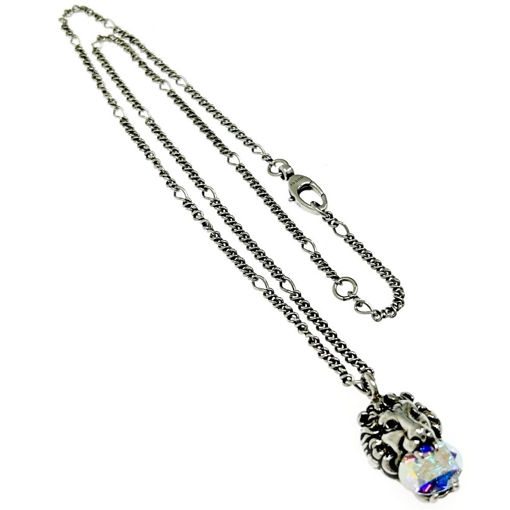 GUCCI グッチ メタルクリスタル ライオンヘッド ロングネックレス シルバー 中古】GUCCI グッチ メタル クリスタル ライオンヘッド ロング