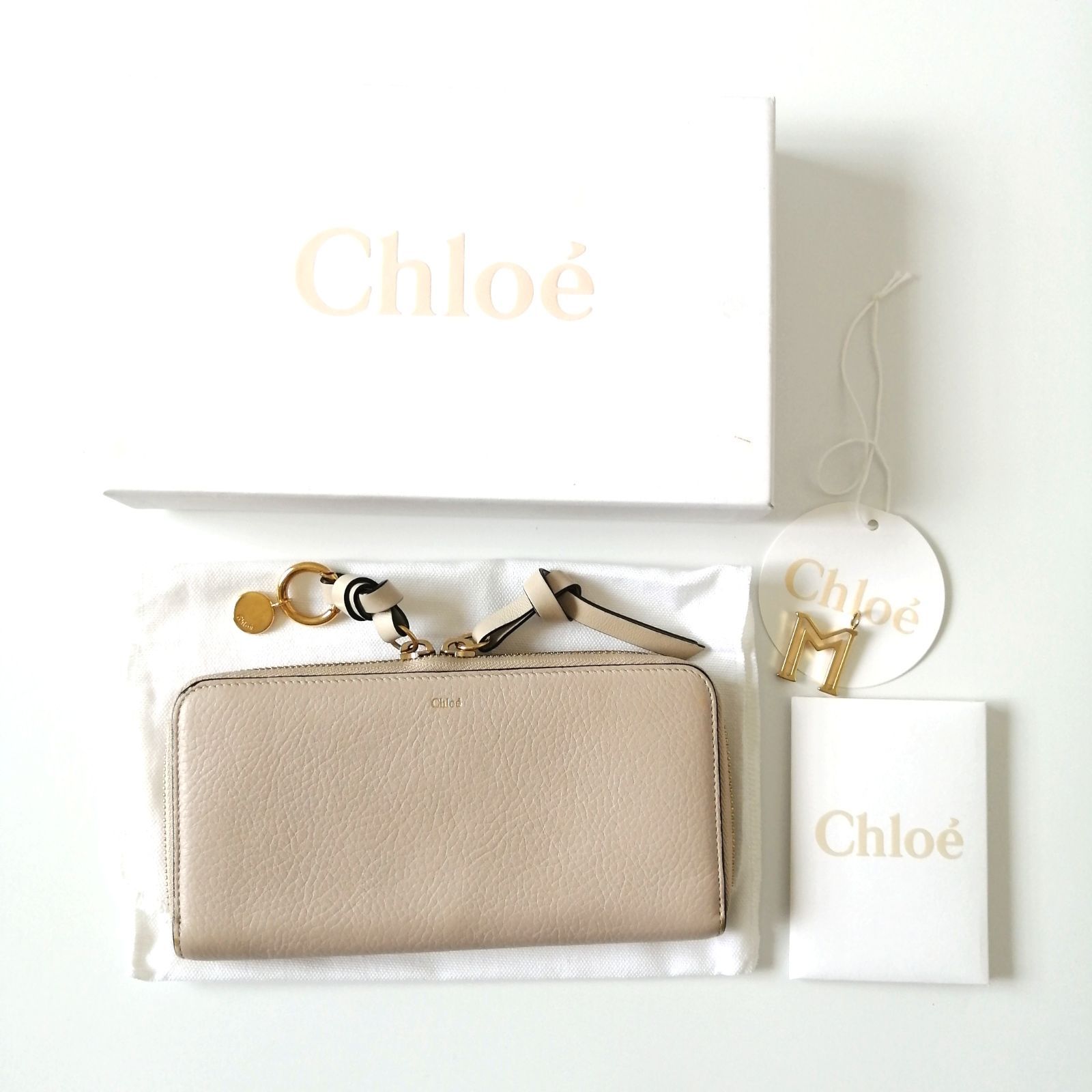 クロエ Chloe 長財布 ラウンドファスナー ベージュ アルファベット 158