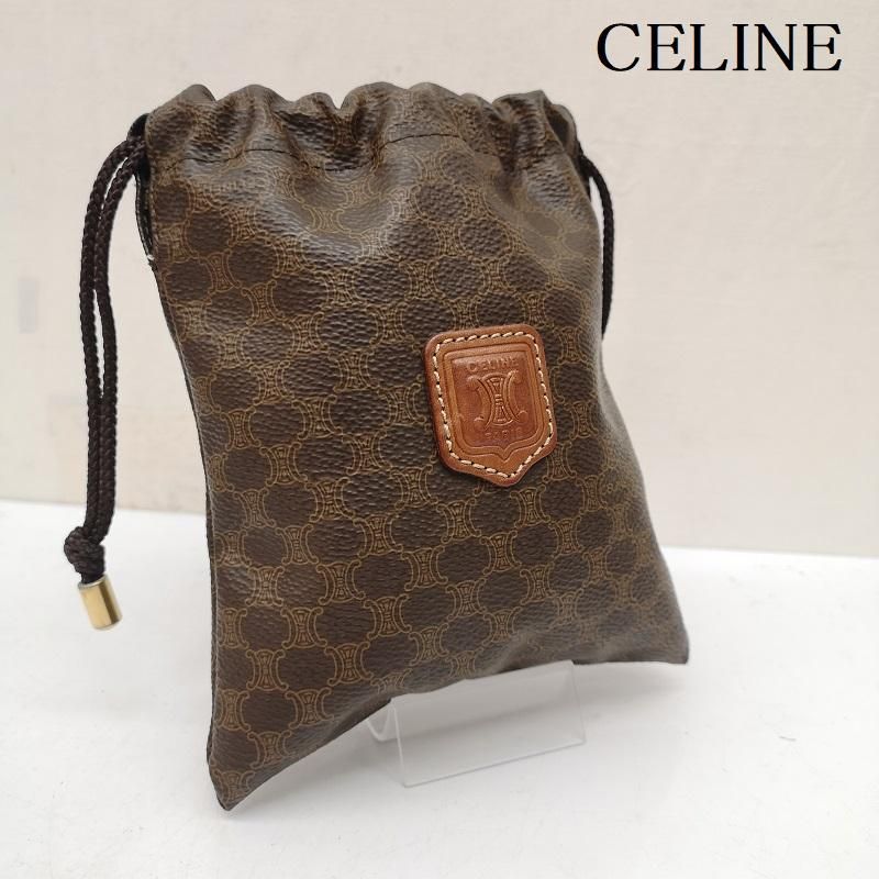 セリーヌ 巾着ポーチ マカダム柄 トリオンフ PVC ブラウン CELINE セリーヌ ポーチ 巾着 ポーチ マカダム柄 PVC トリオンフ
