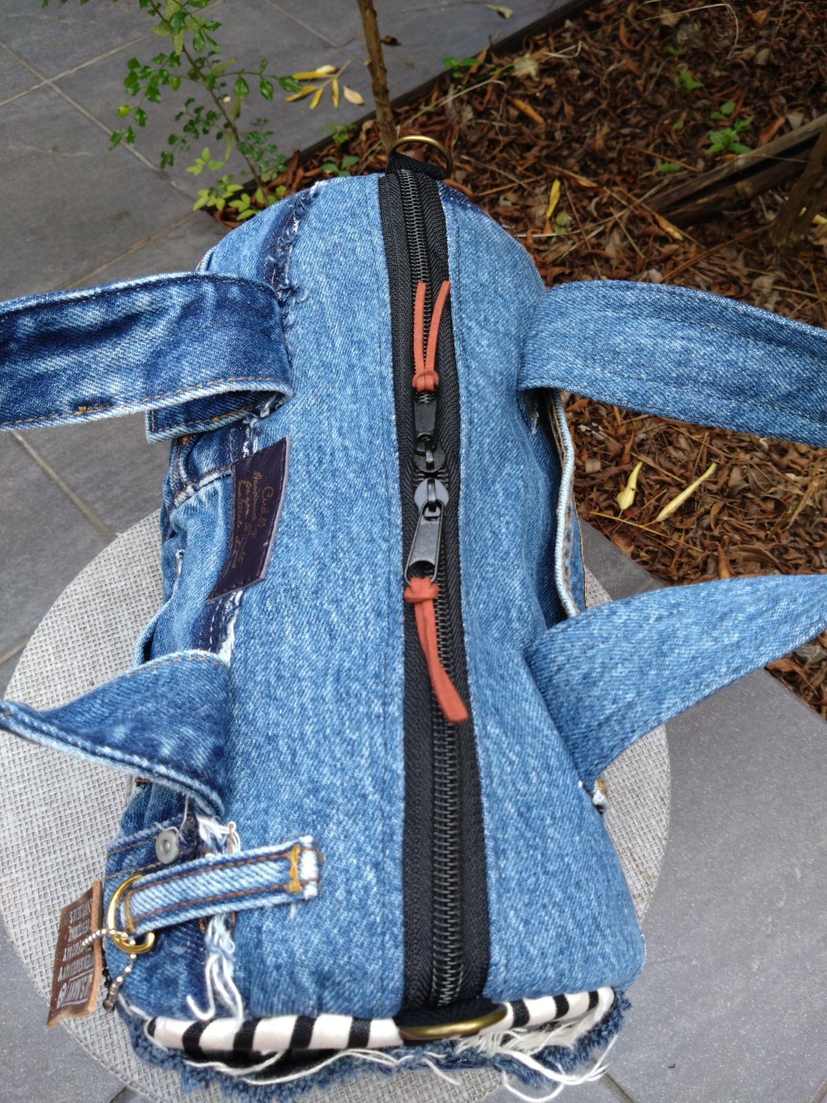 №768【DENIM❌️ドラム缶型ボストンバッグ♥】デニムリメイク