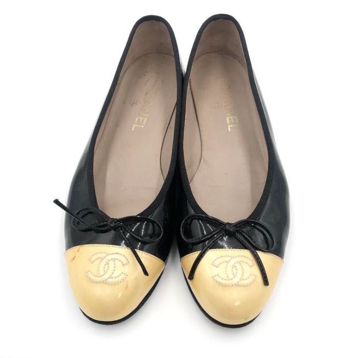 シャネル ブラック エナメル バレエシューズ シャネル CHANEL バレエシューズ フラットシューズ バイカラー