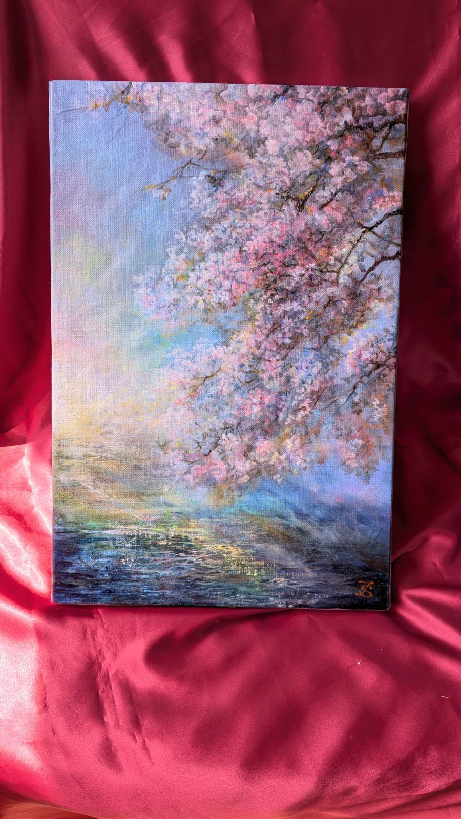 数々の賞を受賞 風景画「光彩の桜」 painterTMK 自然 油絵風景画 真筆 絵画