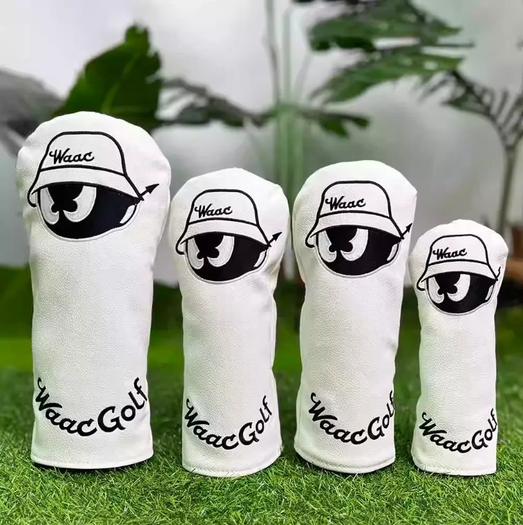 WAAC ゴルフヘッドカバーセット 白黒カラー選択 キャラクター刺繍デザイン クラブカバー