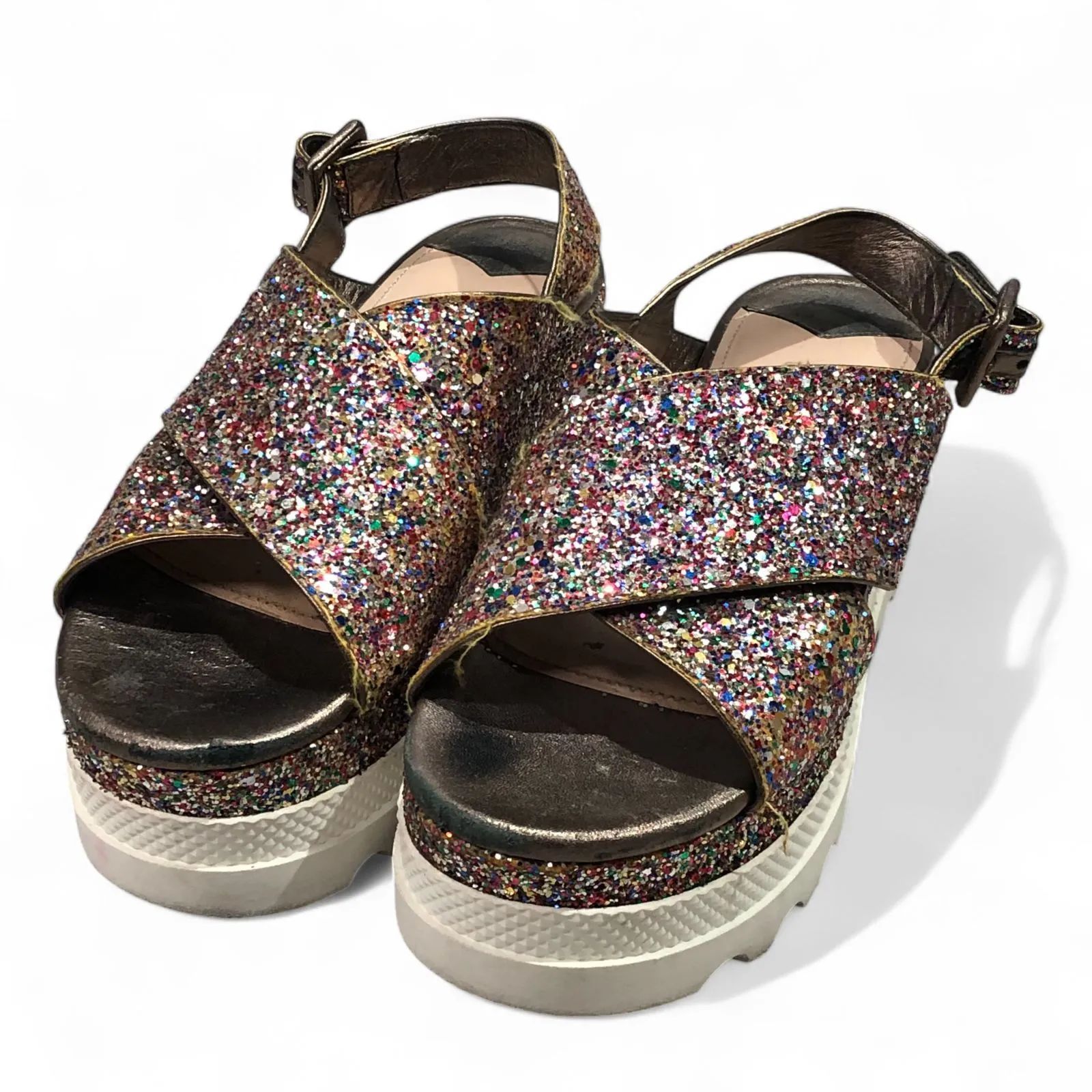 MIU MIU ミュウミュウ 厚底 ラメ サンダル ピンク系 36X KT60-G-KG