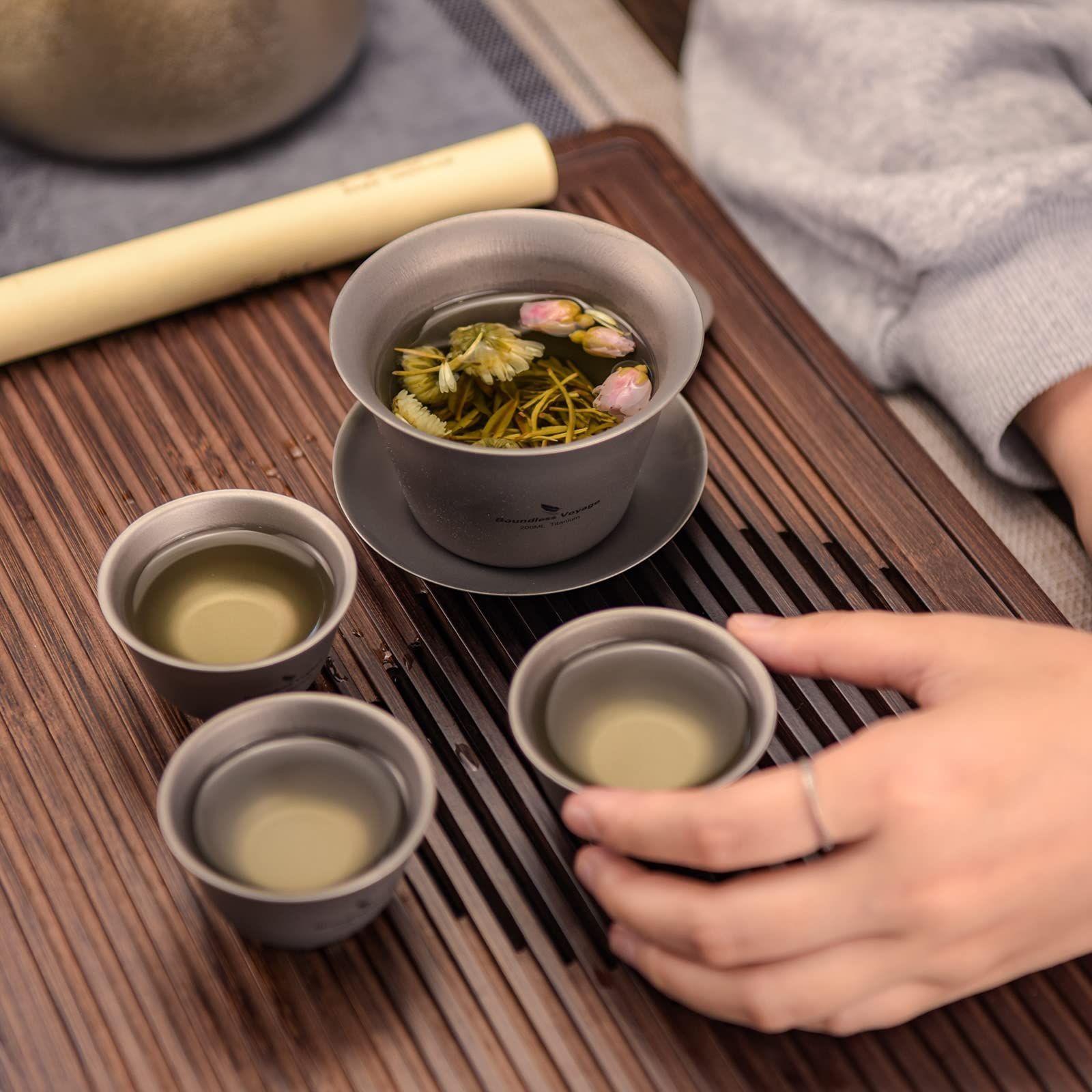 中国茶器セット 満水200ml ダブルウォール茶碗 湯呑み 耐熱 保温