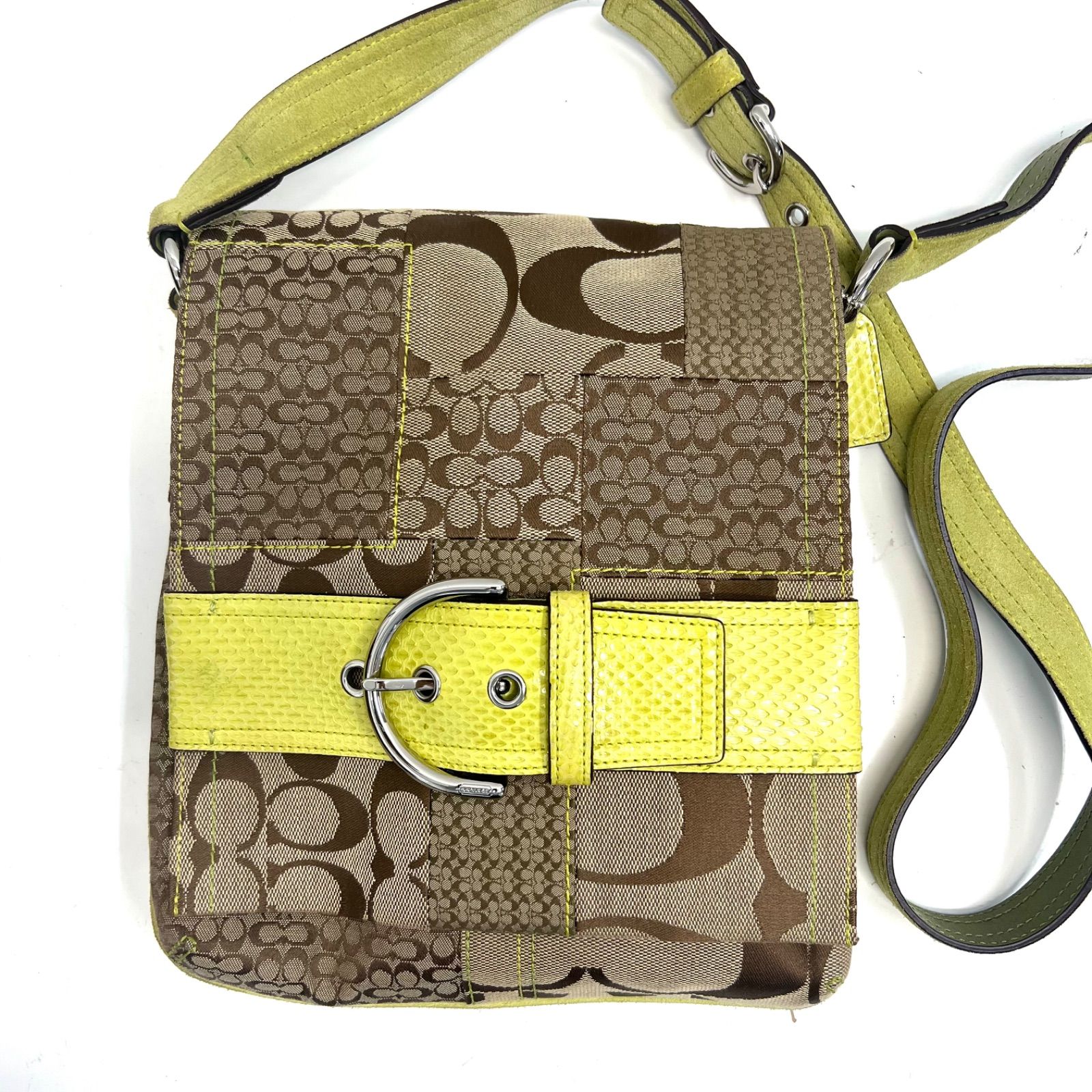 COACH コーチ ショルダーバッグ シグネチャー 3690 ベージュ×イエロー 