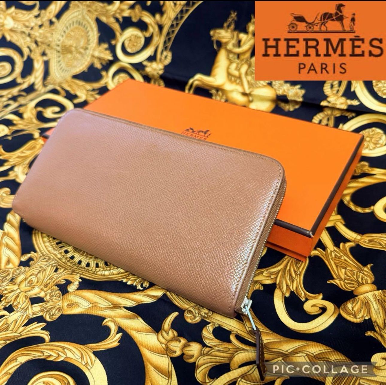 HERMES エルメス アザップ シルクイン 長財布 ブラウン系 ▢M刻印  