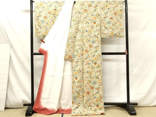 平和屋着物▽上質な小紋　単衣　枝花文　正絹　逸品　AABC3861fy 平和屋着物□上質な小紋 花間道 正絹 逸品 DAAV7461cd