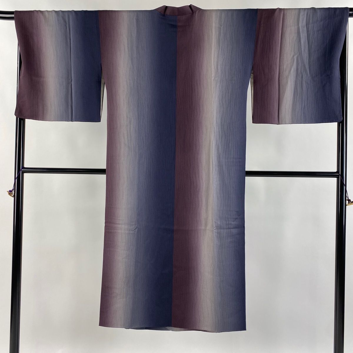 道行 身丈127.5cm 裄丈68.5cm L 和装コート 千代田衿 地紋 縦ぼかし 紫 正絹
