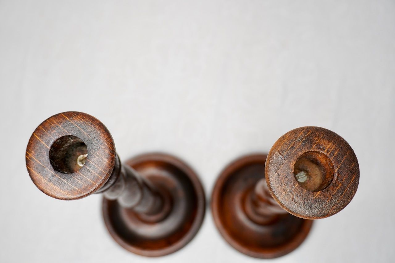 イギリス アンティーク 木製キャンドルホルダー 2個セット イギリス