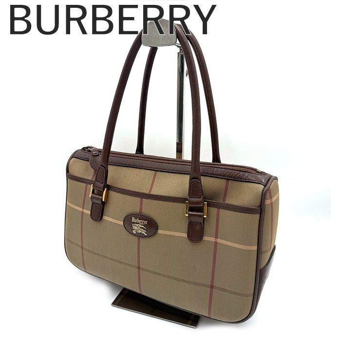 バーバリー BURBERRY ハンドバッグ タマムシ チェック柄 レトロ ベージュ系 ブラウン