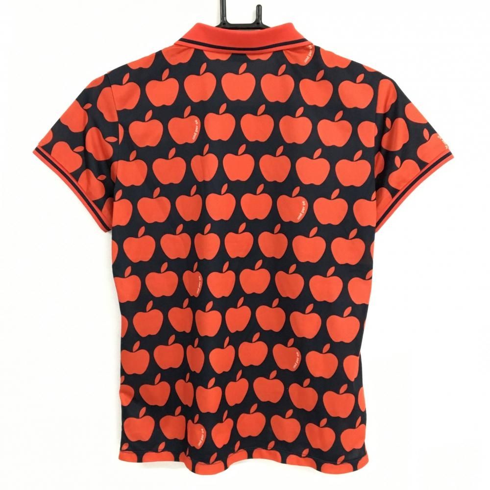 【超美品】アンパスィ 半袖ポロシャツ ダークネイビー×レッド系 りんご柄 胸元ロゴ レディース L ゴルフウェア and per se