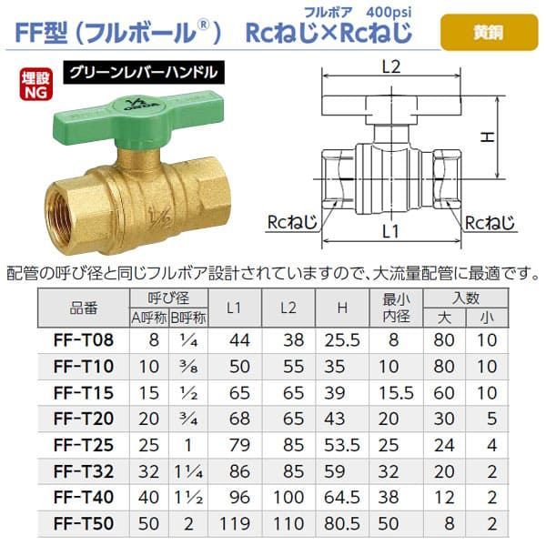 オンダ製作所 RoHS指令対応ボールバルブ FF型 フルボール グリーンレバーハンドル Rcねじ×Rcねじ 呼び径3/8 大ロット 入数:80 FF-T15オンダ製作所 ボールバルブ FF型 フルボール グリーンT