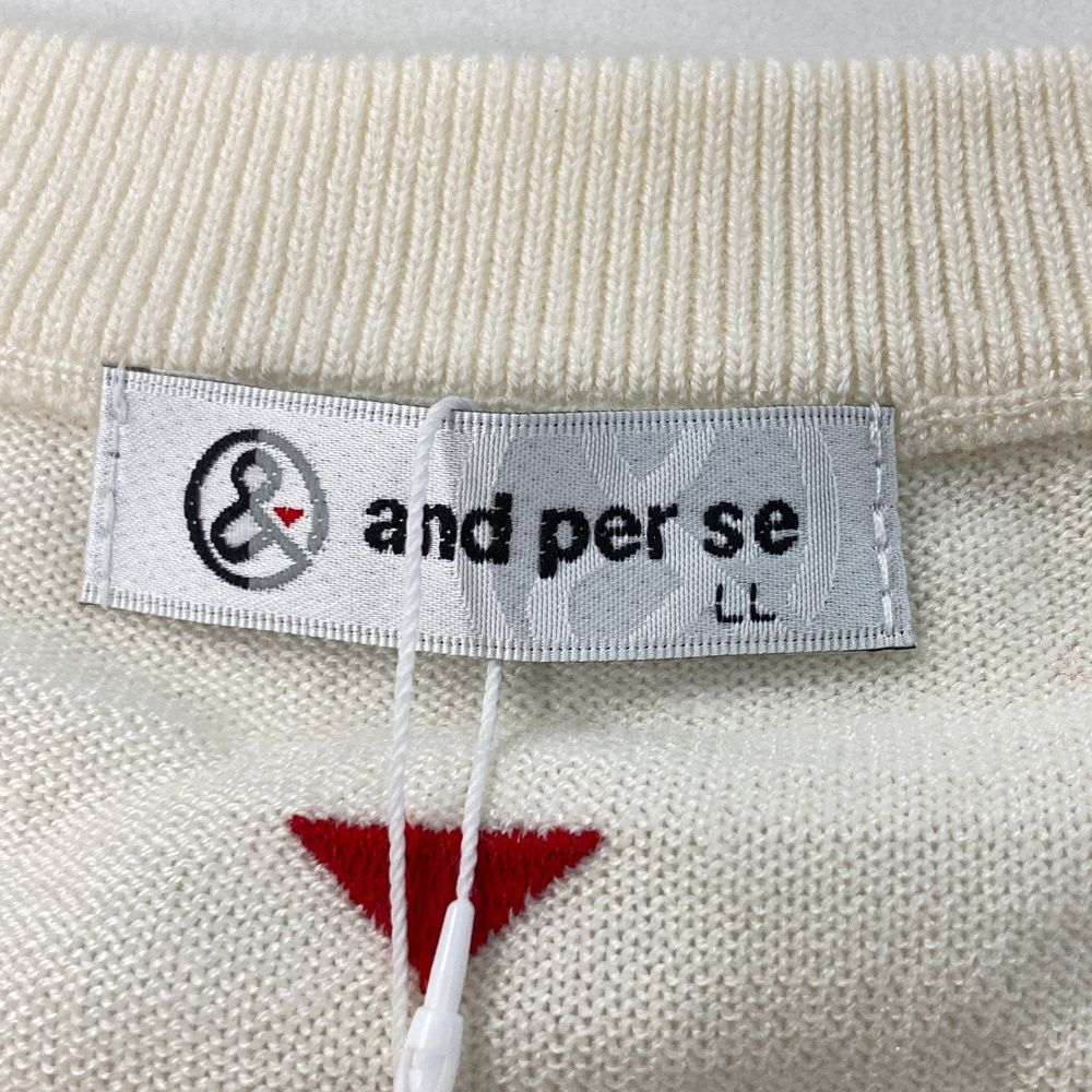 サイズ：LL AND PER SE アンパスィ  ウール混 Vネック ニットセーター  ホワイト系 [240101495702] ゴルフウェア メンズ ストスト サイズ：LL AND PER SE アンパスィ ウール混 Vネック ニット