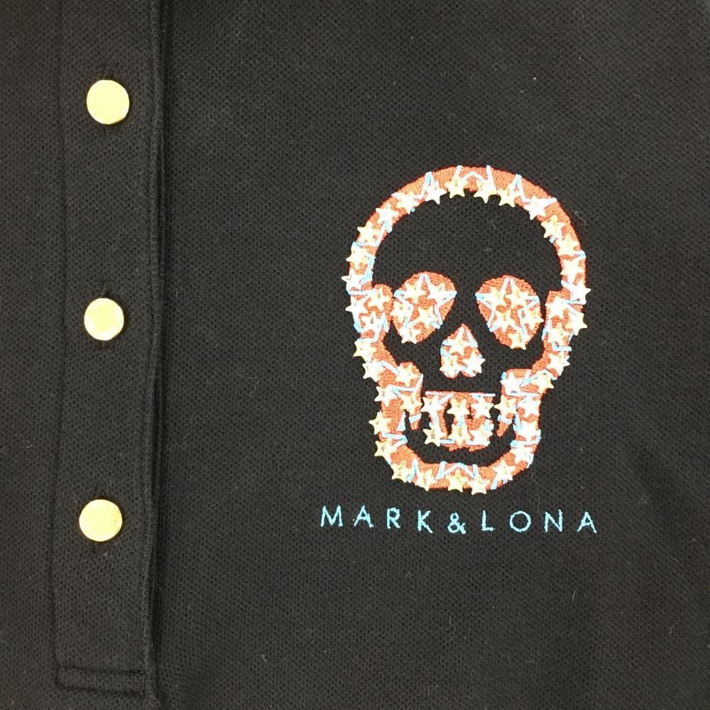 マークアンドロナ スカル刺繍 ポロシャツ スイングスカル 黒×赤 総柄 M 美品】マークアンドロナ 半袖ポロシャツ 黒 スカル 袖口星