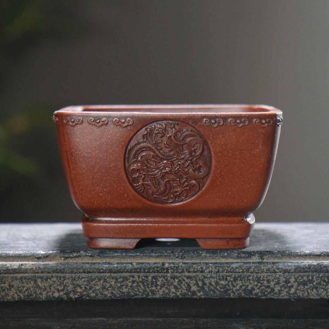 宜興 紫砂図騰刻絵盆栽 菖蒲盆 植木鉢 陶器鉢 盆栽鉢 - メルカリ