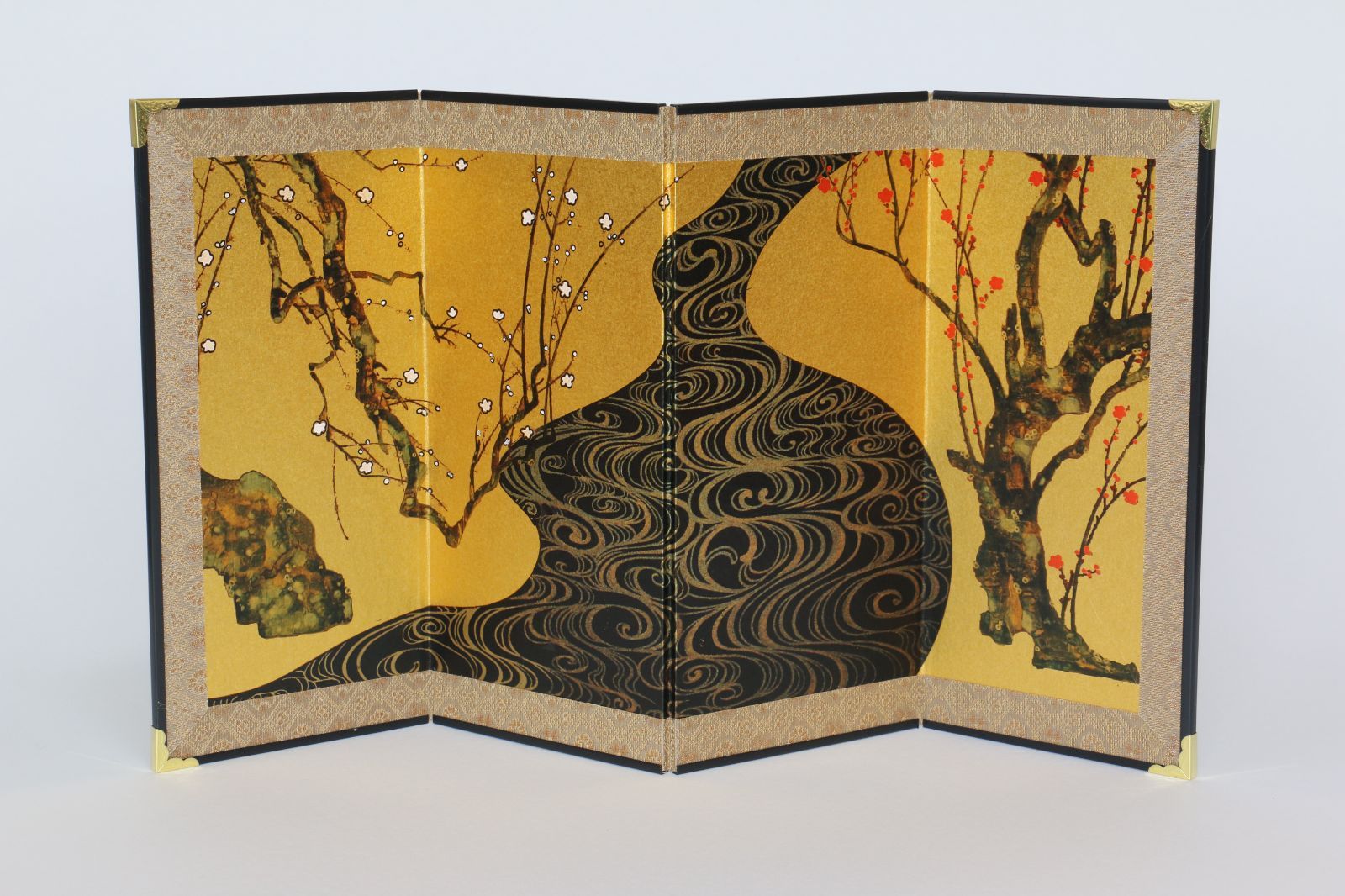 紅白梅に短冊図屏風、超希少・大判画集画、新品高級額装付 ニッポンのお宝、お蔵出し｜早春の梅が香る光琳デザイン