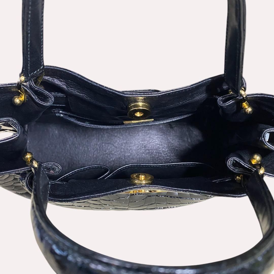 【美品】 マジェスティック クロコダイル ハンドバッグ レディース ブラック 美品】 マジェスティック クロコダイル ハンドバッグ レディース