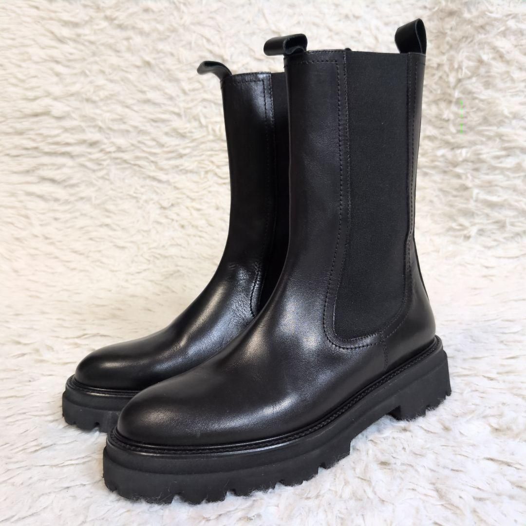 ️PASCUCCI パスクッチ サイドゴアブーツ ミドル レザー 黒 軽量 38 ブラック 25cm相当 IENA ミドル カジュアル