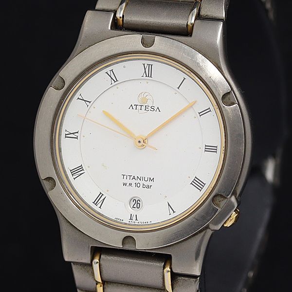 稼動 良品 シチズン アテッサ 4710-470753 チタン QZ 白文字盤