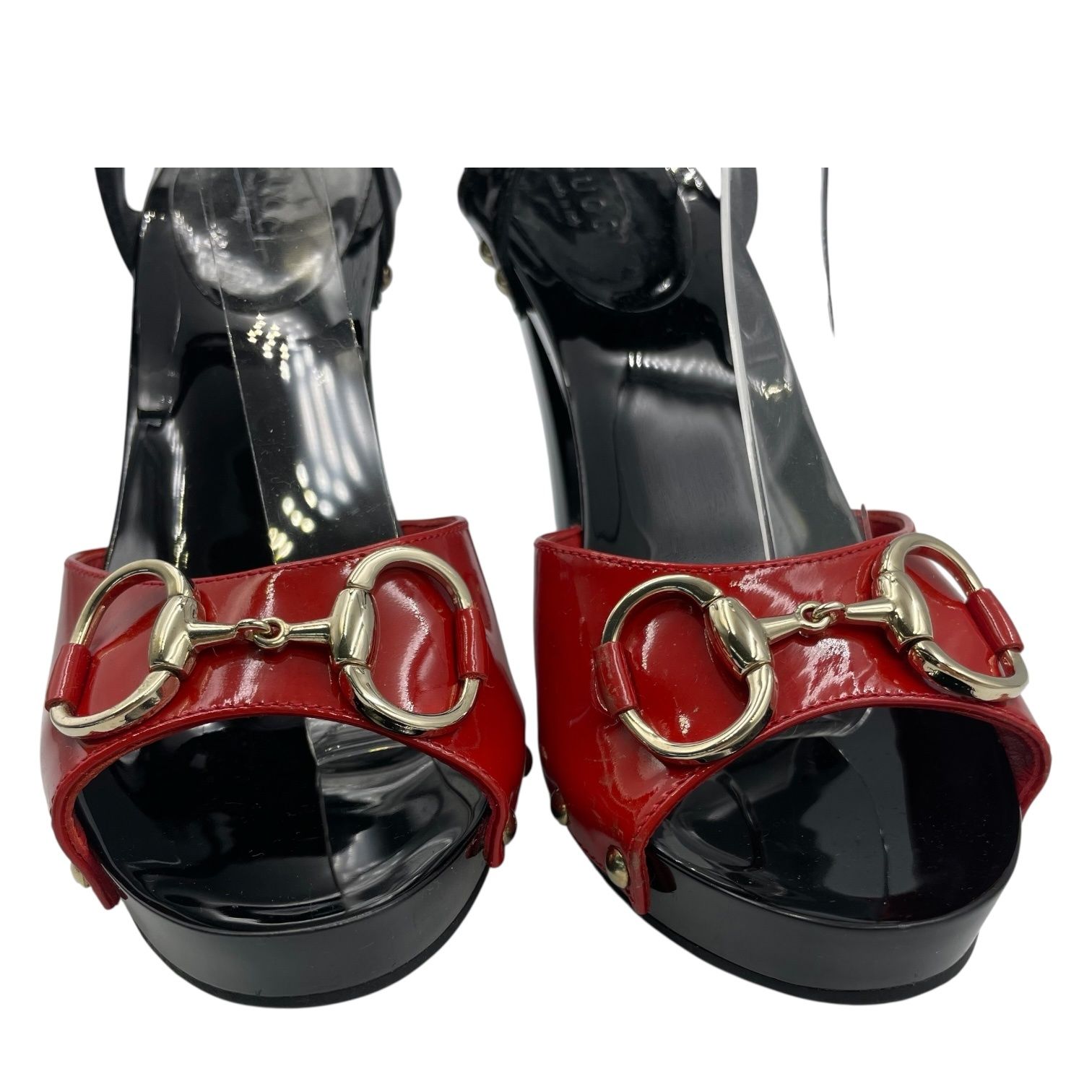 美品 GUCCI ホースビットサンダル ミュール パテントレザー ボルドー 未使用品 GUCCI グッチ サンダル パテント レザー アンクル