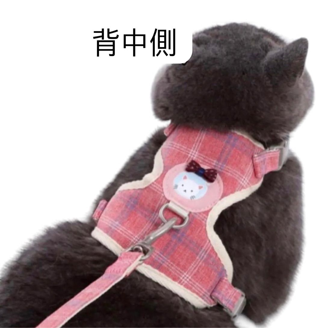 襟付きハーネス(赤チェック)&リードセット、わんちゃん猫ちゃん用