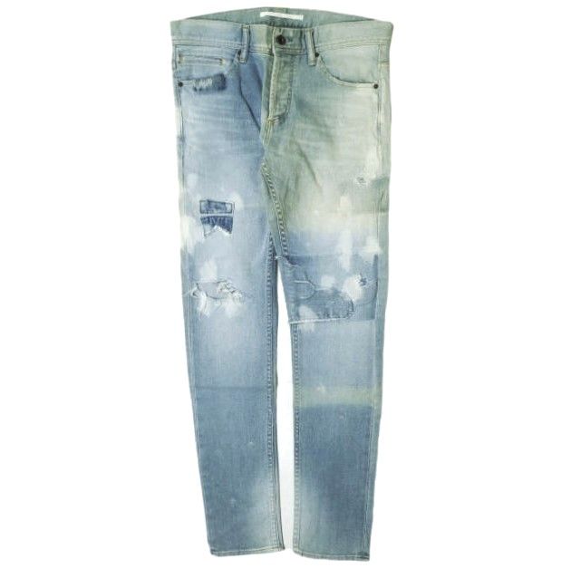 新品 e JEANS イージーンズ 日本製 SEA HORSE SLIM 岡山児島 ダメージ＆リペアパッチ ストレッチスリムデニムパンツ e-801 3 majolica blue ボタンフライ ジーンズ 定価38，500円 ボトムス g17273