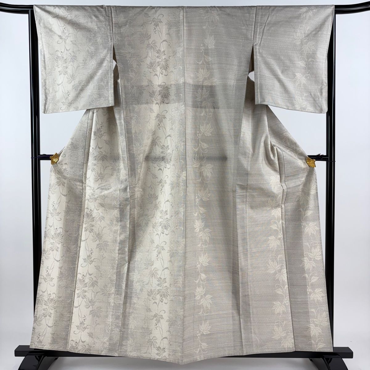 ¨̮⃝ 身丈159 未使用品 上質 紬 付け下げ小紋 付下げ 身丈159cm 裄丈64.5cm M 単衣 紬地 葉と実 薄小豆 正絹 美品 秀