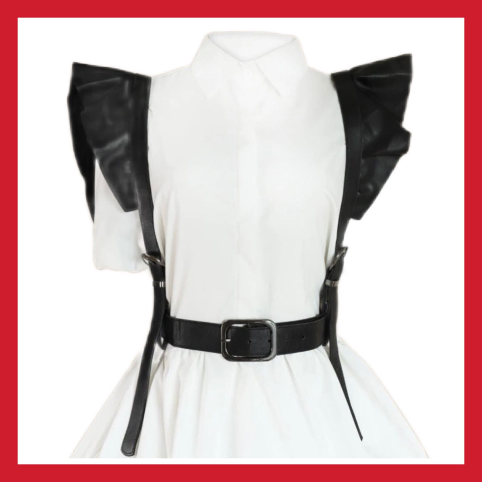AD2021 21AW フリルハーネス 黒 サテン ポリエステル ベルト AD2021 21AW フリルハーネス 黒 サテン ポリエステル ベルト