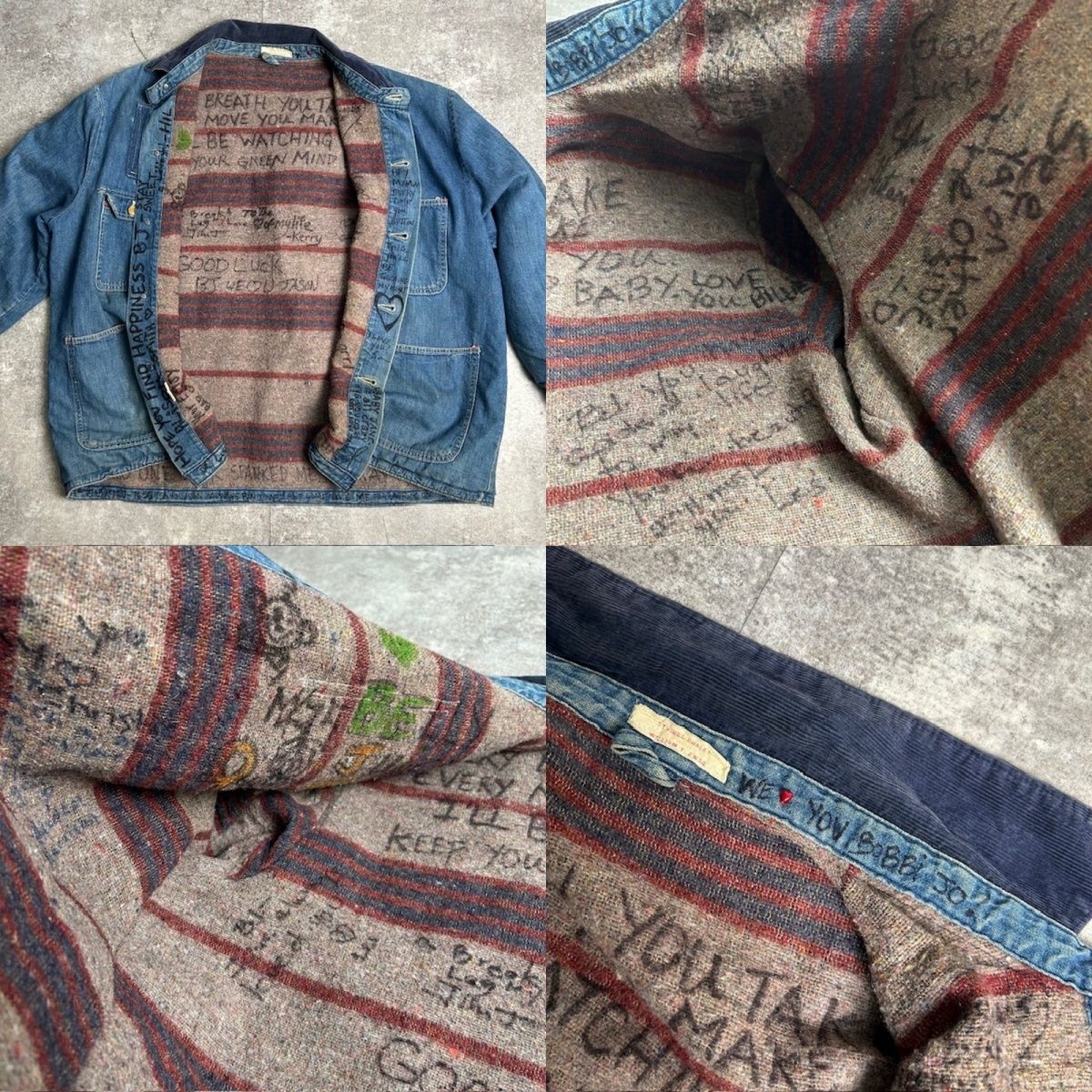 60's 70's unknown デニムカバーオール ブランケット 寄せ書き