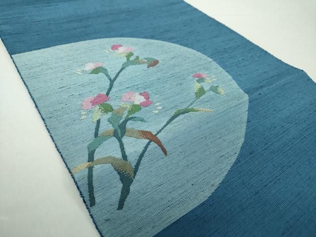 平和屋着物 五代目 諏訪好風 八寸名古屋帯 紬地 草花文 金糸 正絹 DAAY1653ps