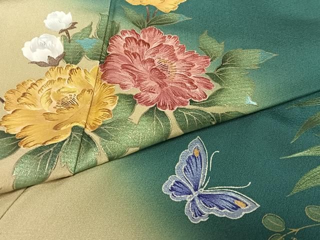 平和屋着物○染色作家 松森和隆 訪問着 刺繍 花蝶文 ウズラ 暈し