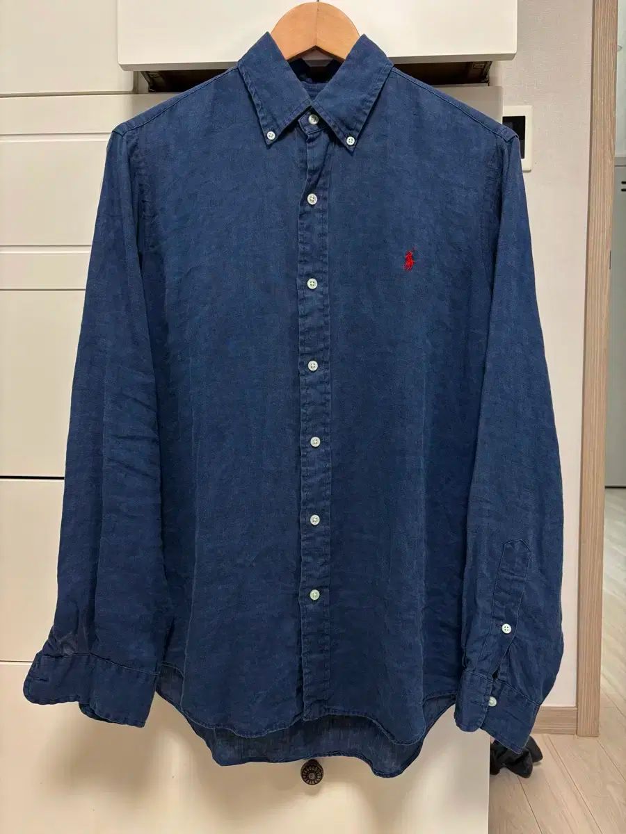 ポロ Ralph Lauren ラルフローレン リネンシャツ クラシックフィット S ネイビー