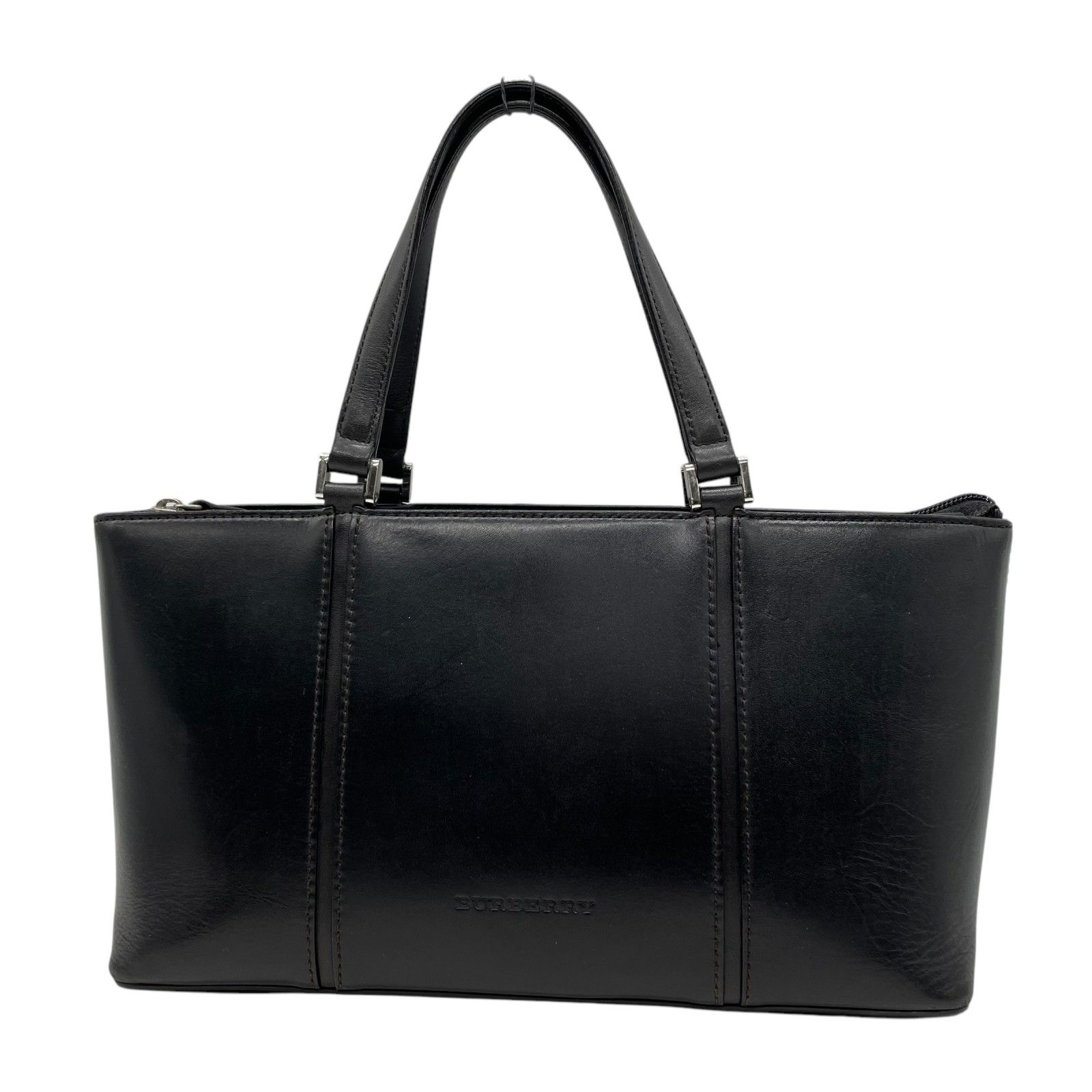 Burberry ブラックレザービジネストートバッグ 美品 Burberry トートバッグ ノバチェック レザー 金具 黒