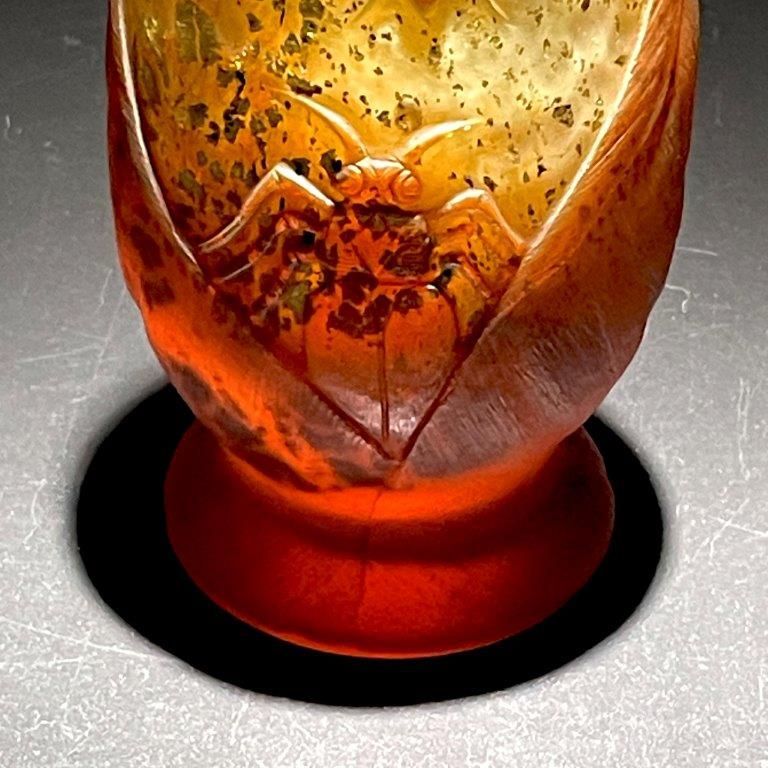 鑑定書付 ドーム・ナンシー 蜂と葉文花瓶 花器 Daum Nancy 昆虫 ガレ 一期一会の大銘品!！ドーム・ナンシー 蜂と葉文花瓶 花器 金彩 Daum