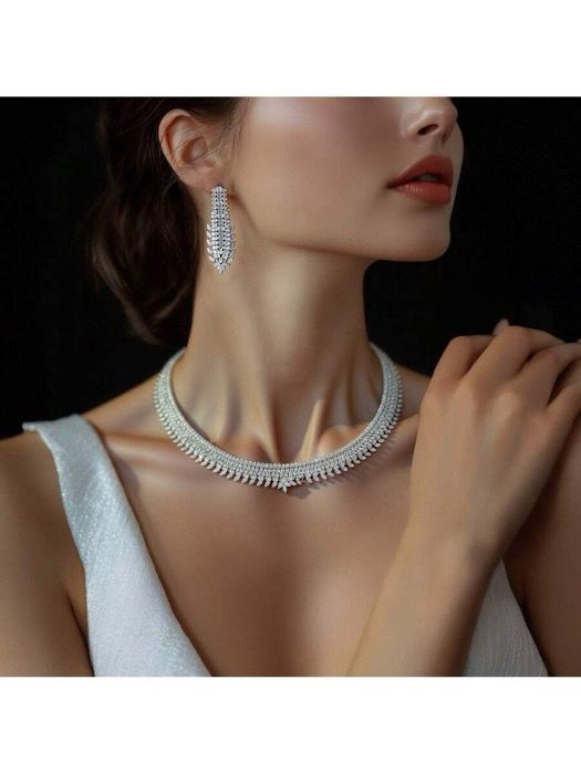 ジュエリー レディース セット 1セット ロマンチックなキュービックジルコニアリーフデコレーションジュエリーセット 女性の休暇や旅行に適しています