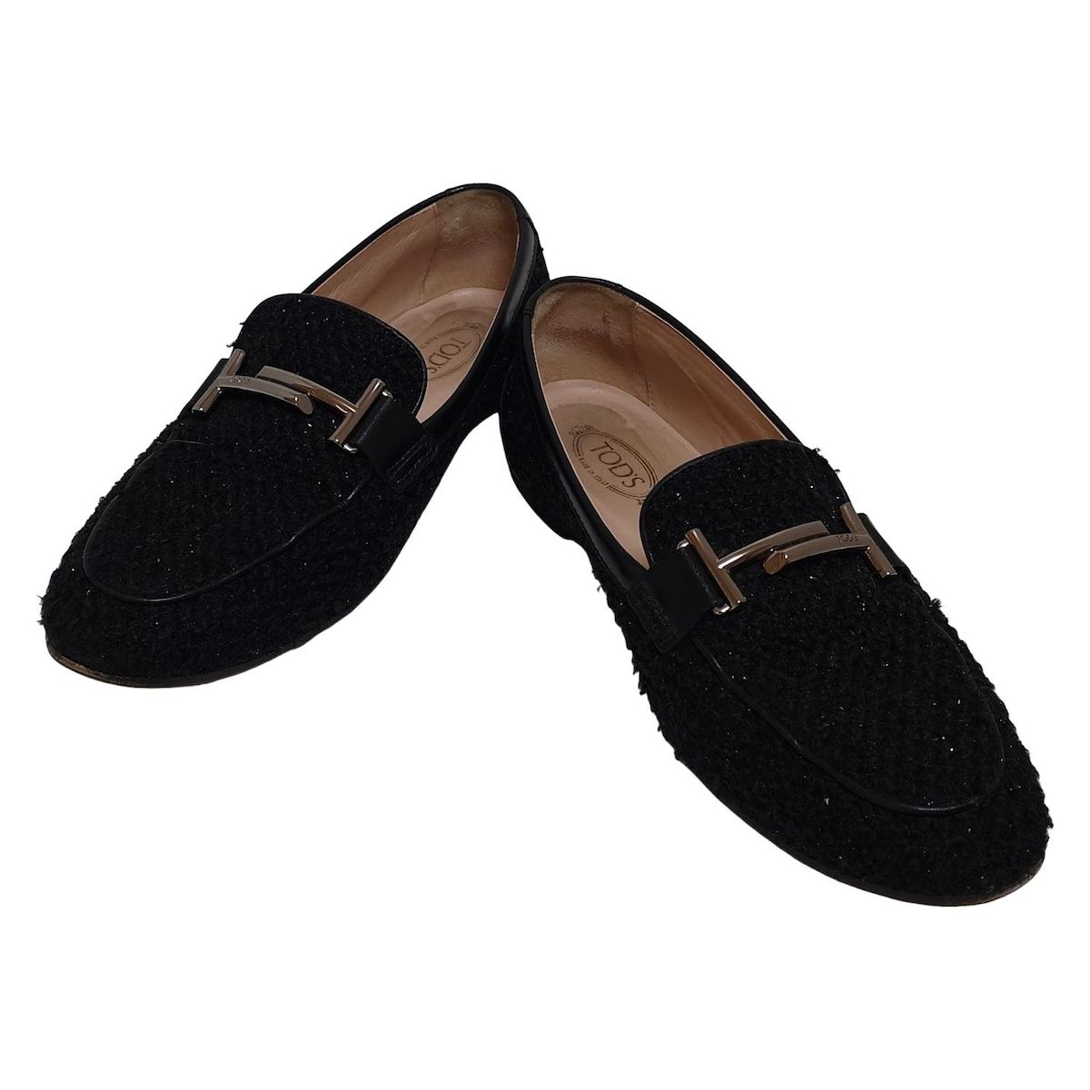 TOD S トッズ ローファー 37 レディース - 黒 ラメ ウール レザー