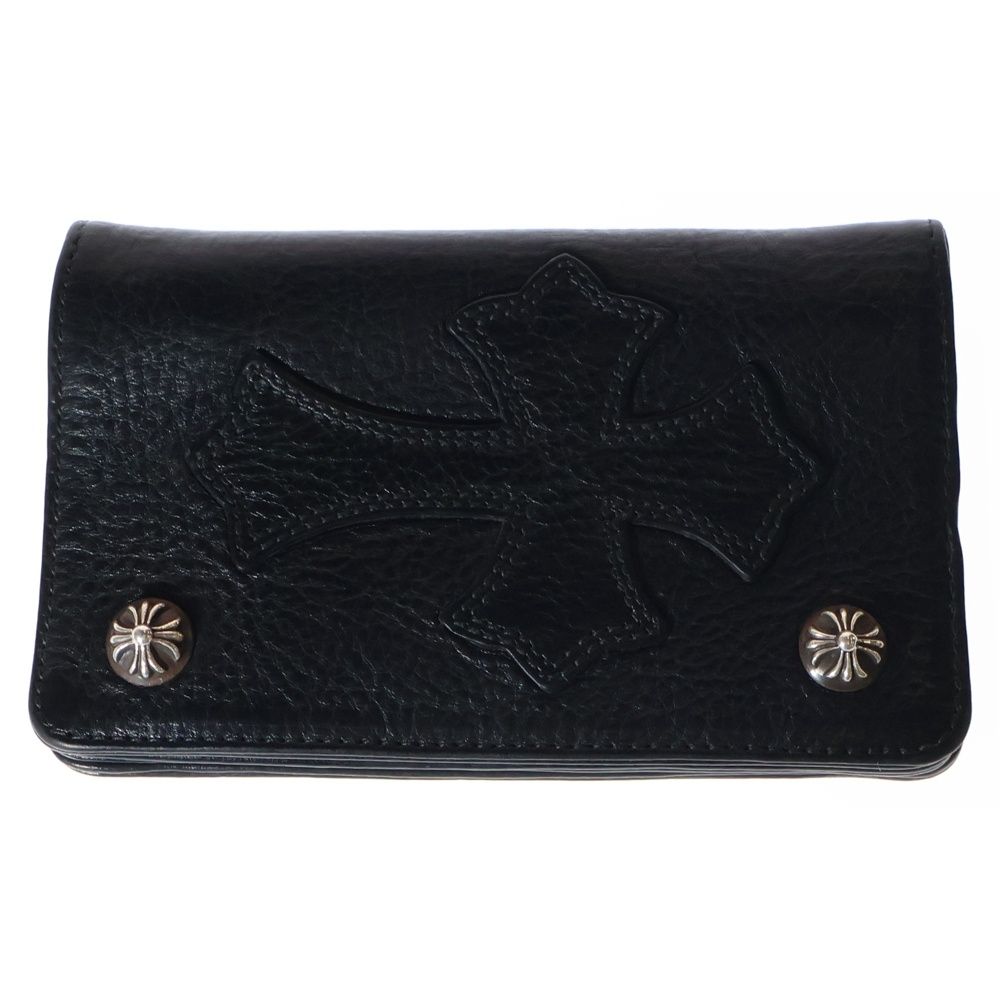 CHROME HEARTS クロムハーツ 1ZIP CROSS PATCH 1ジップ クロスパッチクロスボタンレザー財布 ブラック
