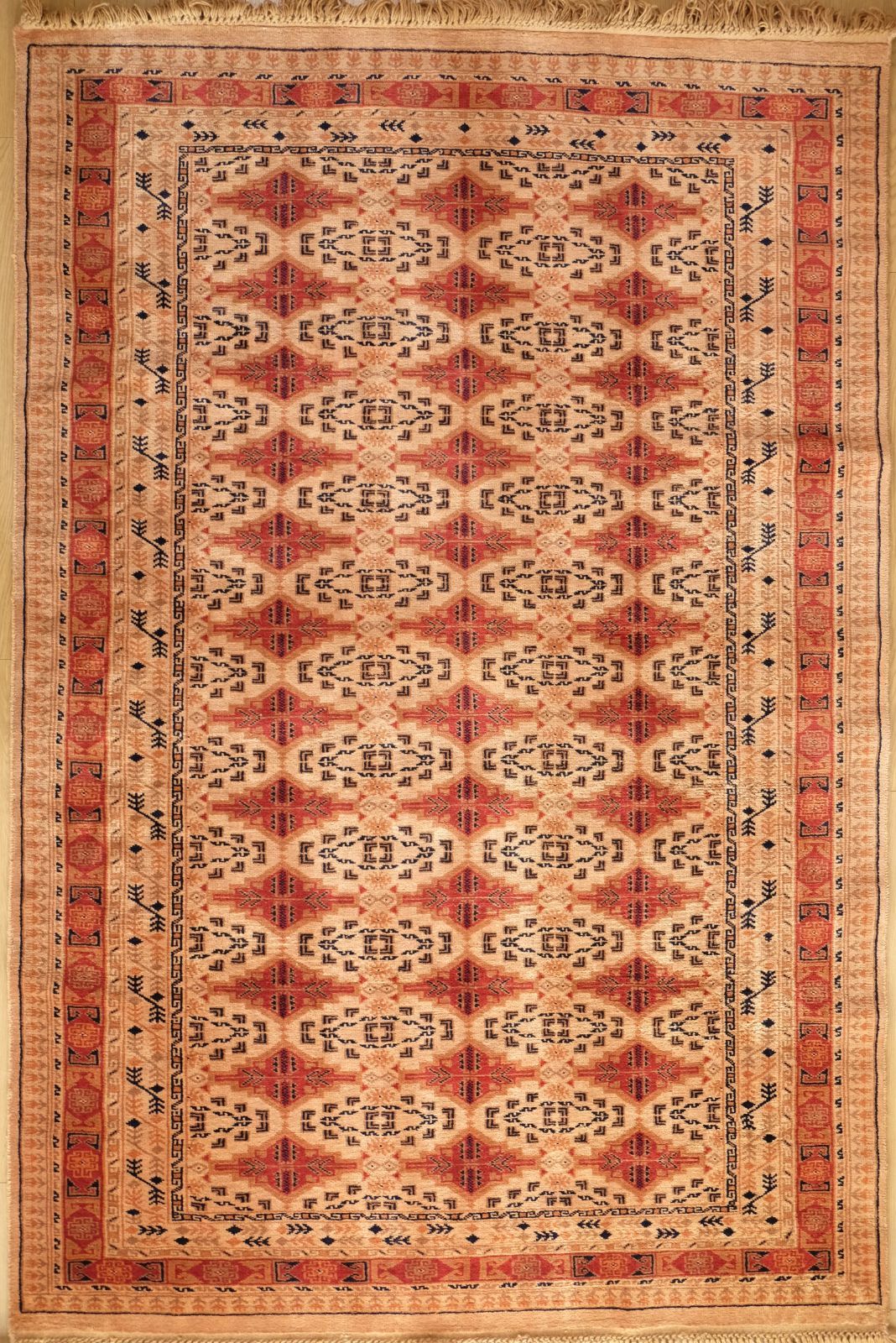 ウール 手織り絨毯 インド 青・トライバル150x220cm 手織り絨毯専門店