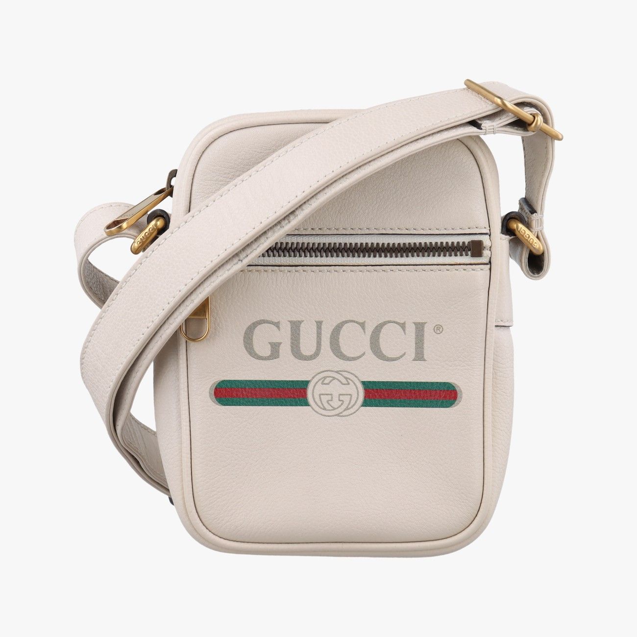完璧 グッチGucciプリントメッセンジャー ホワイト レザー 574803 バッグ