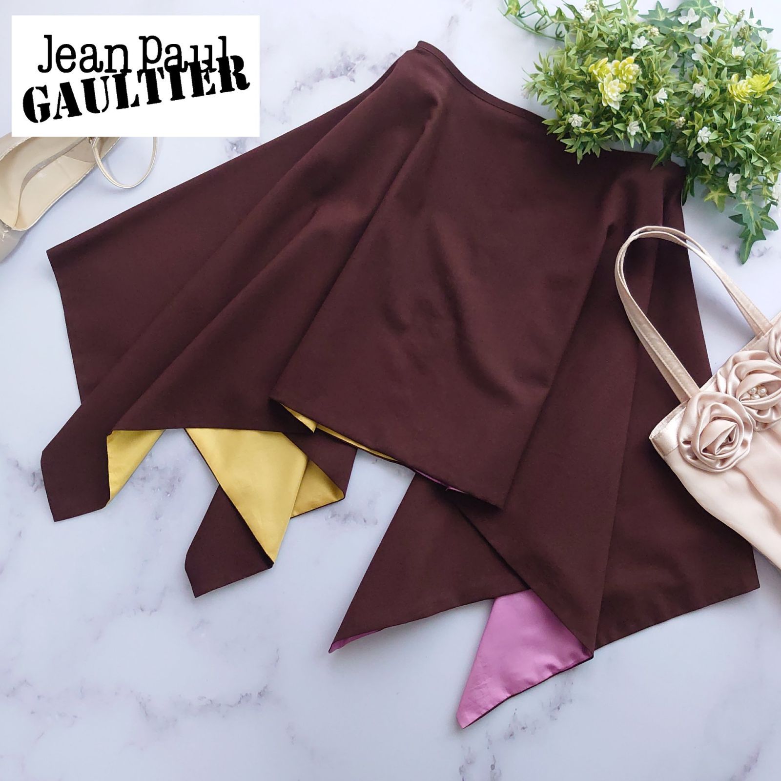 ジャンポールゴルチェ 2wayスカート 変形 アシンメトリー ブラウン 40