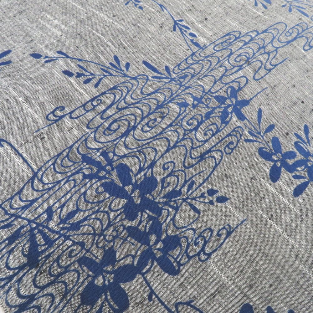 竺仙 ちくせん 反物 竺仙 浴衣反物 紬ゆかた グレー地 ブルー系グラデーション 観世水 草花 糸止め有 綿100% 長さ11.9m ちくせん