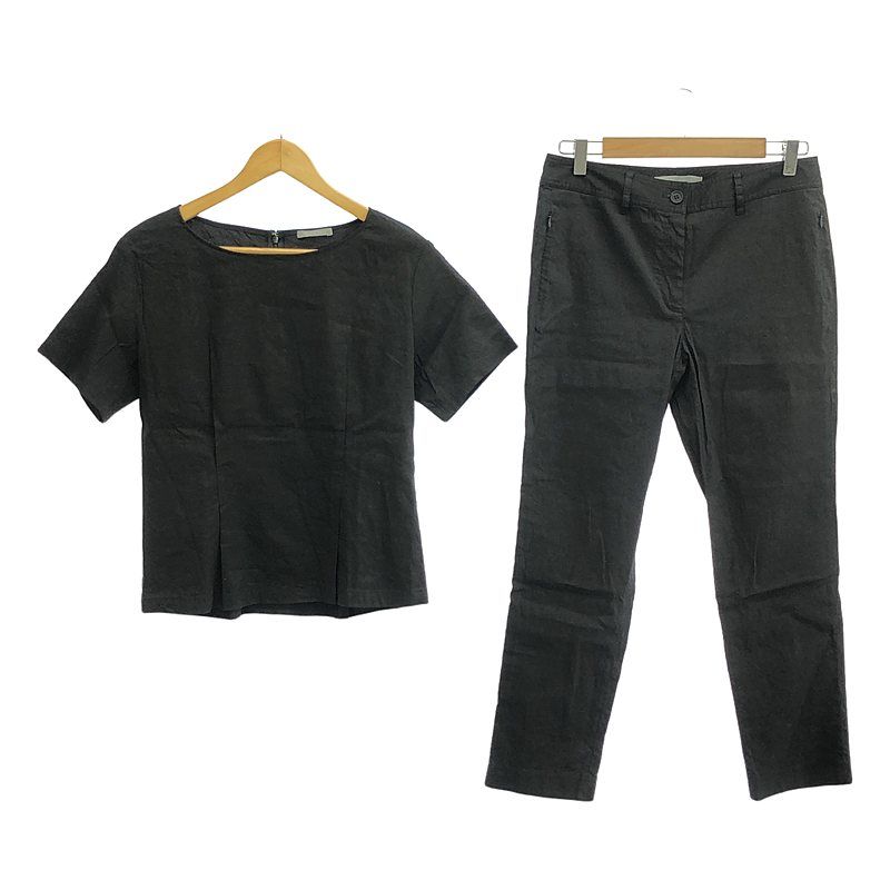 theory luxe / セオリーリュクス | セットアップ リネン ストレッチ ブラウス / ジップポケット パンツ | 42 | ブラック | レディース theory luxe / セオリーリュクス | セットアップ リネン