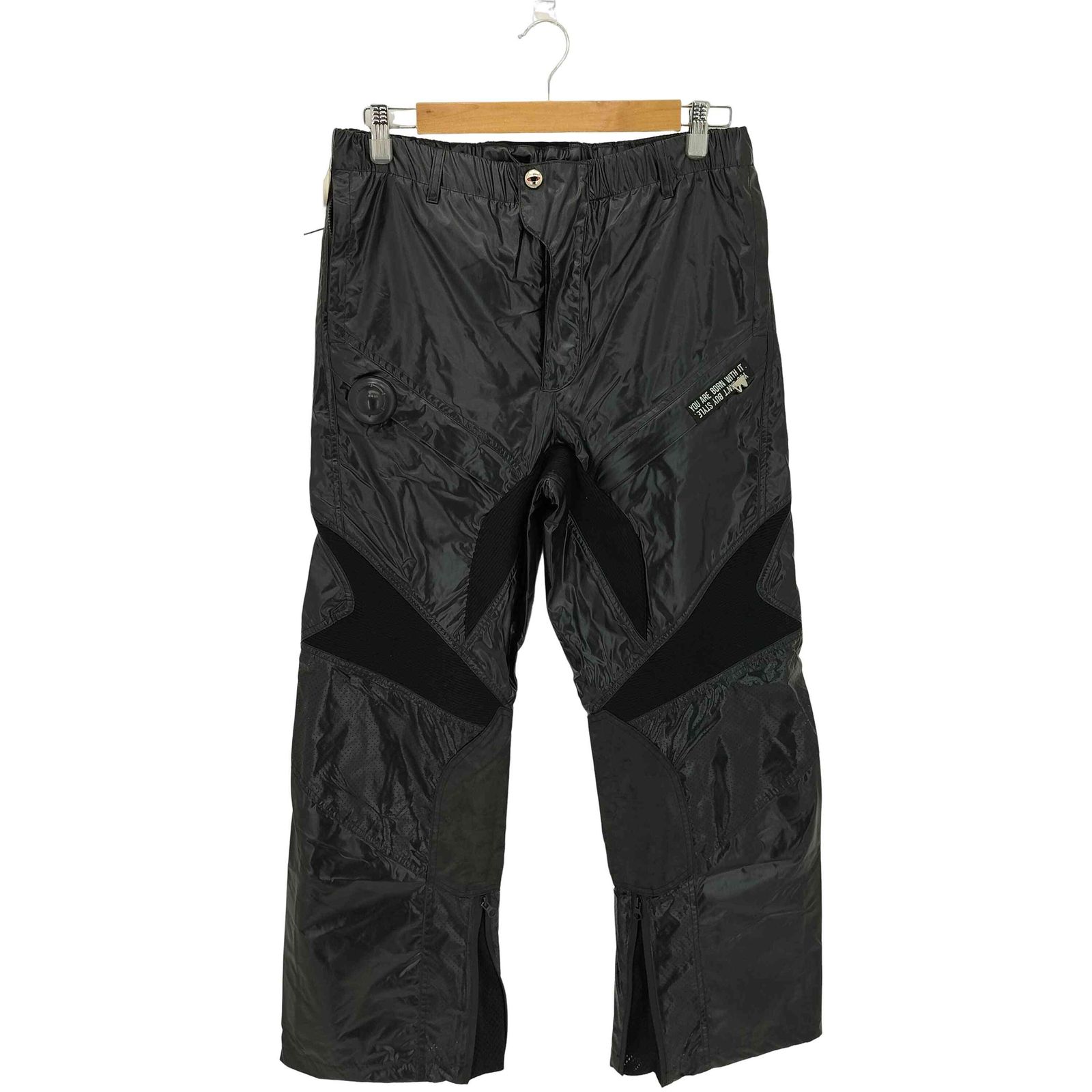 ユーズドフルギ 古着 WORLDORDER GLOSSY MULTI-ANGLE PATCHWORK PANTS バイカーニット切替 フ コーティングパンツ OPIUM メンズ M