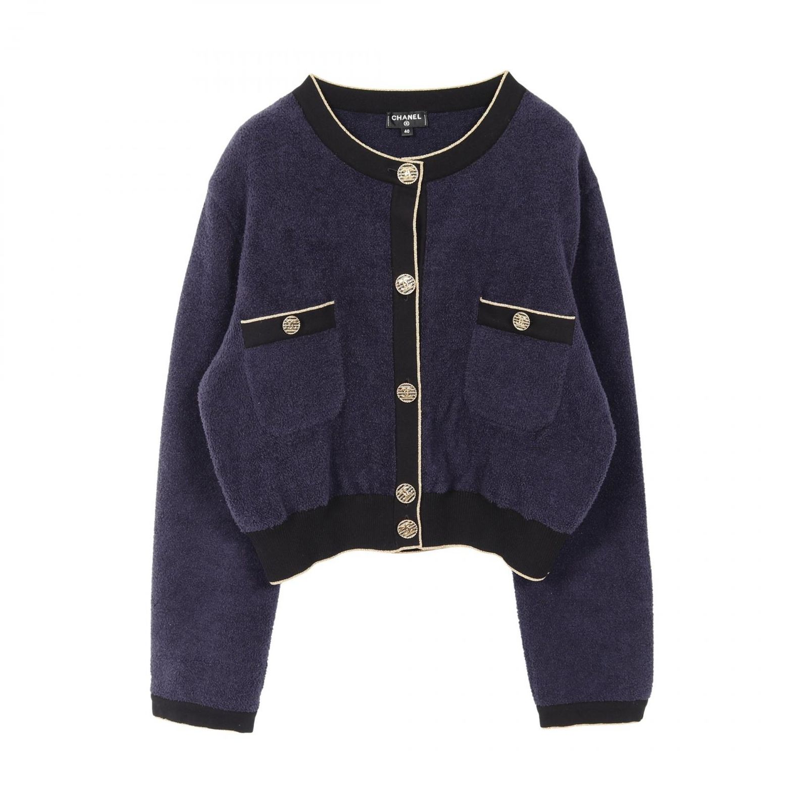 CHANEL - CHANEL / シャネル | ココマーク メタルボタン ノーカラー ニット カーディガン ジャケット | 36 | ブラック | レディース CHANEL / シャネル | ココマーク メタルボタン ノーカラー