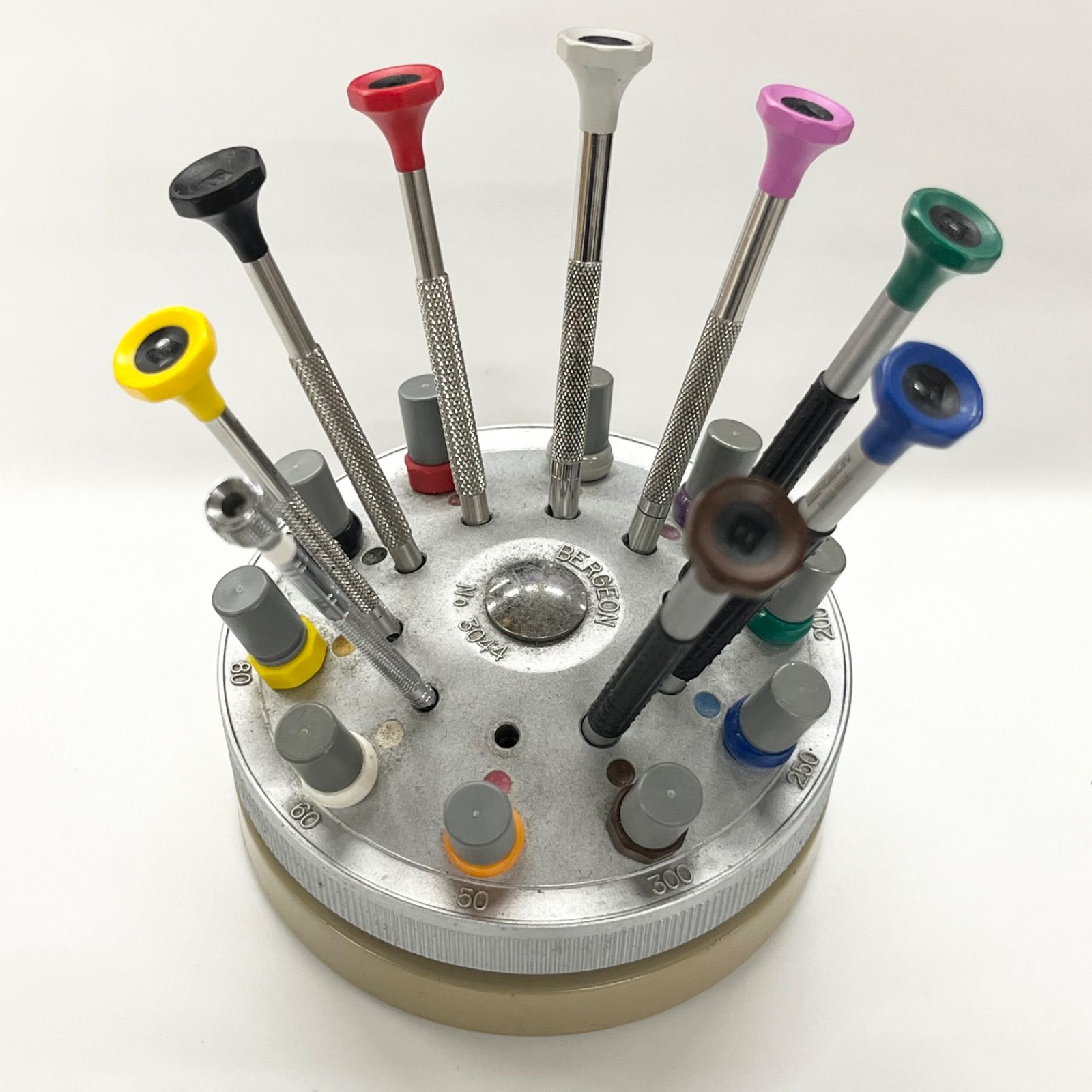 店頭使用品 BERGEON 時計用工具 ドライバー9本セット 回転台付き