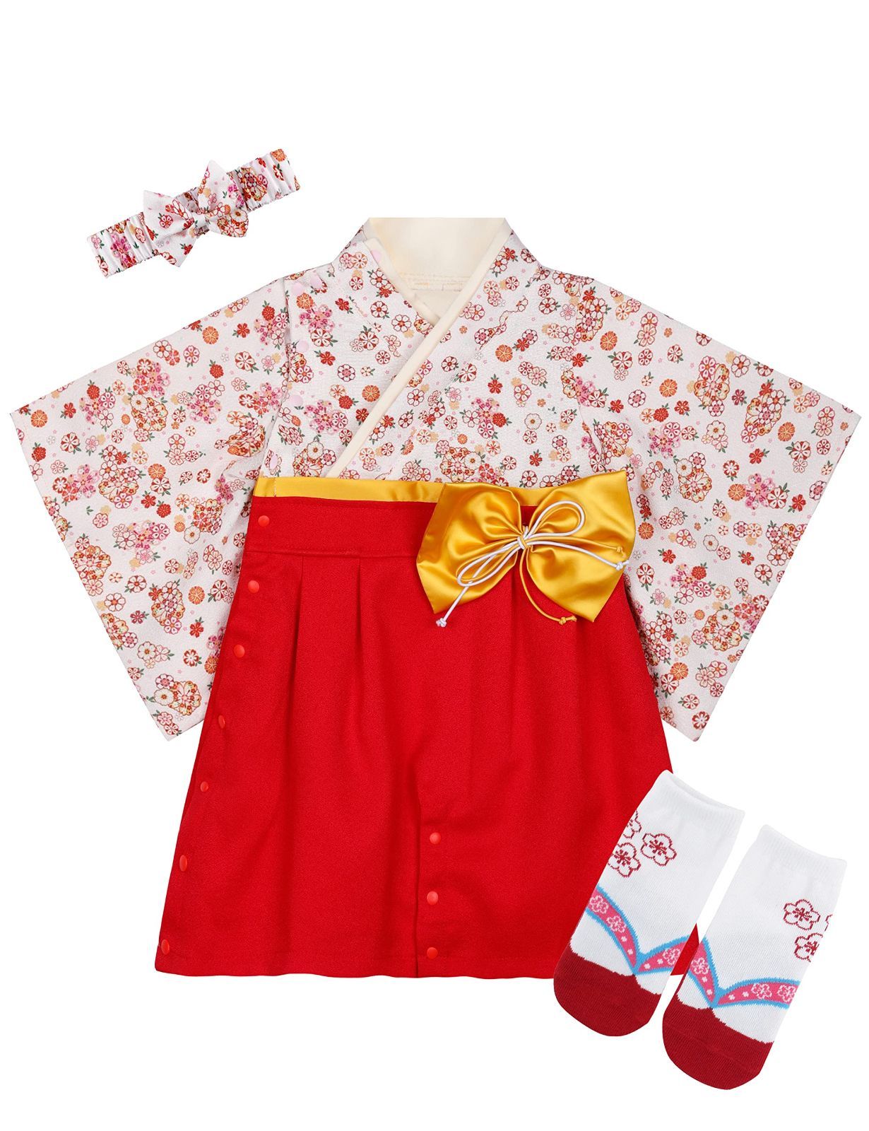 【特価商品】ロンパース 袴 ベビー 着物 和装 女の子 お食い始め お宮参り [BECOS] 初節句 靴下付き